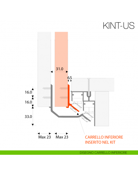 Kit anta interna Gap Italia Usual per armadi e scorrevoli sovrapposti - carrello inferiore