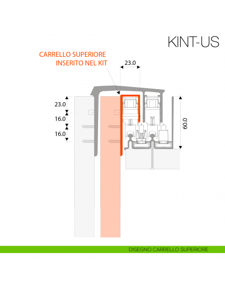 Kit anta interna Gap Italia Usual per armadi e scorrevoli sovrapposti - carrello superiore