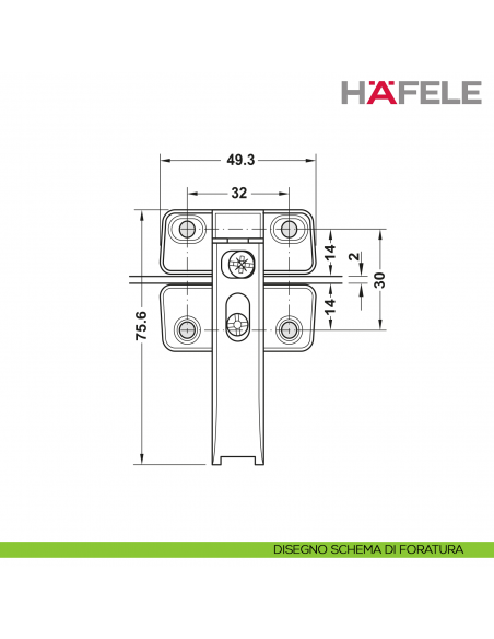 Cerniera intermedia per Hafele Free Fold Short - disegno schema di foratura