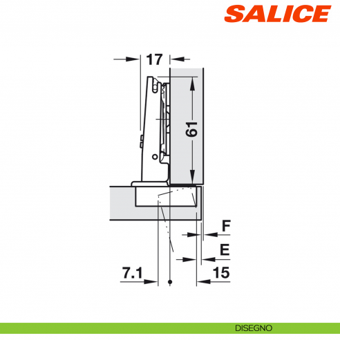 Cerniera Salice C2APA99 Push apertura 110 gradi collo 0 per ante senza maniglia - disegno