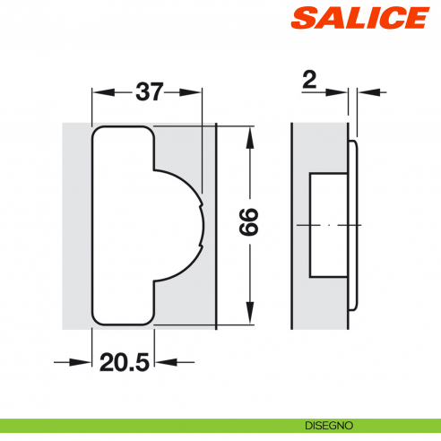 Cerniera Salice C2APA99 Push apertura 110 gradi collo 0 per ante senza maniglia - disegno