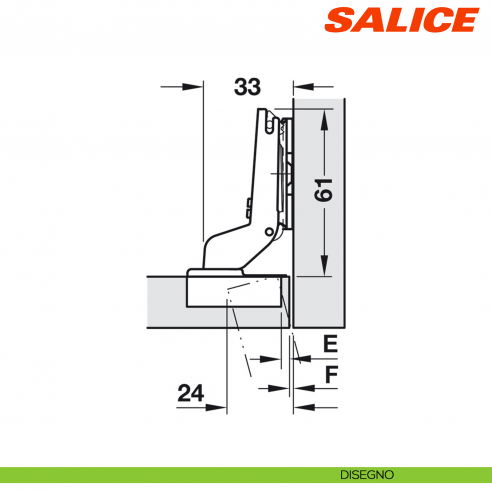 Cerniera Salice C2APP99 Push apertura 110 gradi collo 17 per ante senza maniglia - disegno
