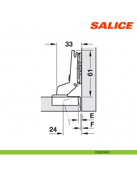 Cerniera Salice C2APP99 Push apertura 110 gradi collo 17 per ante senza maniglia - disegno