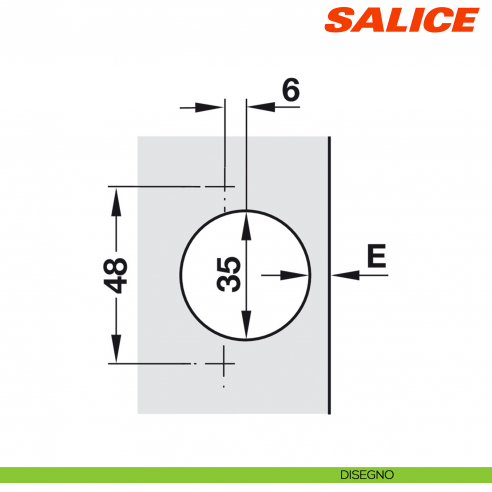 Cerniera Salice C2APP99 Push apertura 110 gradi collo 17 per ante senza maniglia - disegno