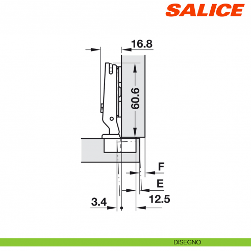 Cerniera Salice C4A7A99 Mini apertura 94 gradi collo 0 foro 26 chiusura automatica - disegno