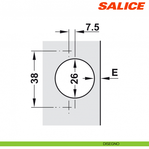 Cerniera Salice C4A7A99 Mini apertura 94 gradi collo 0 foro 26 chiusura automatica - disegno