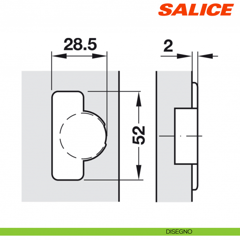 Cerniera Salice C4A7A99 Mini apertura 94 gradi collo 0 foro 26 chiusura automatica - disegno
