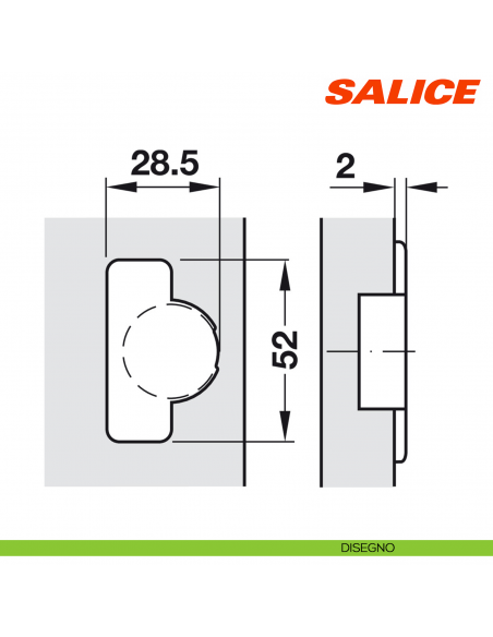 Cerniera Salice C4A7A99 Mini apertura 94 gradi collo 0 foro 26 chiusura automatica - disegno