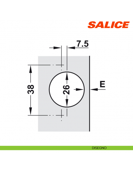 Cerniera Salice C4A7G99 Mini apertura 94 gradi collo 9 foro 26 chiusura automatica - disegno