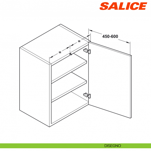Ammortizzatore per anta Salice Smove D006SNG per il montaggio al centro del coperchio oppure nel basamento del mobile - disegno
