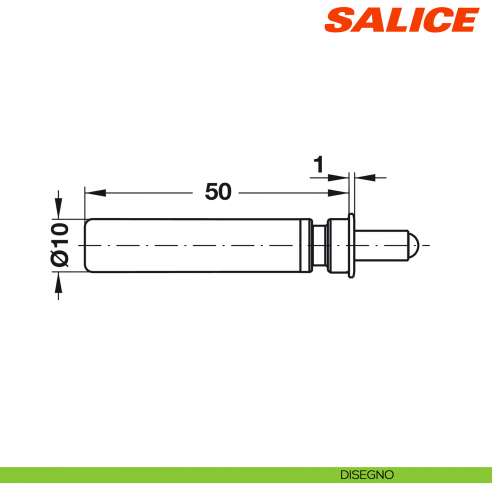 Ammortizzatore per anta Salice Smove D006SNG per il montaggio al centro del coperchio oppure nel basamento del mobile - disegno
