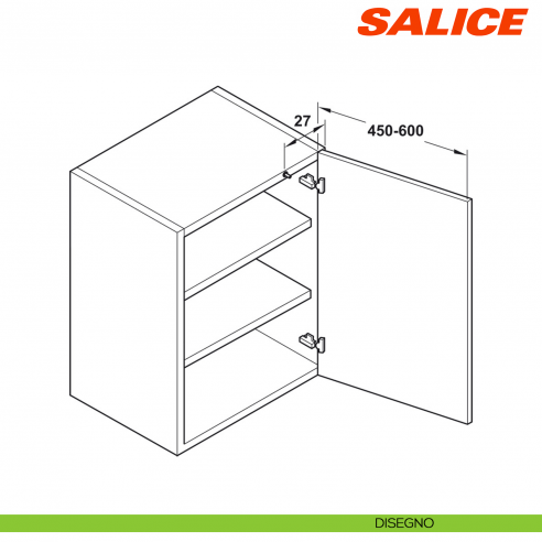 Ammortizzatore per anta Salice Smove D008SNG per il montaggio nel cappello o basamento del mobile lato cerniera - disegno