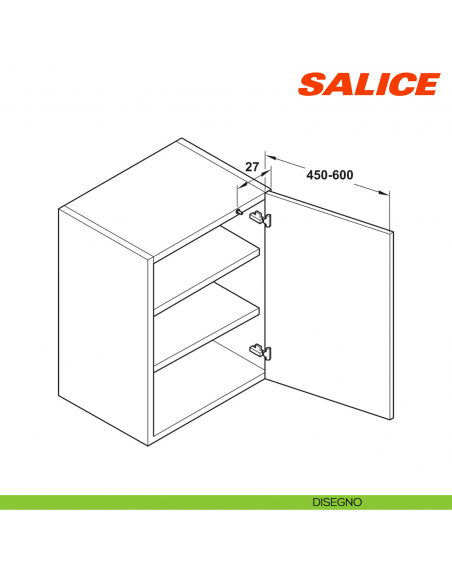 Ammortizzatore per anta Salice Smove D008SNG per il montaggio nel cappello o basamento del mobile lato cerniera - disegno