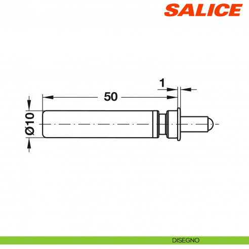 Ammortizzatore per anta Salice Smove D008SNG per il montaggio nel cappello o basamento del mobile lato cerniera - disegno