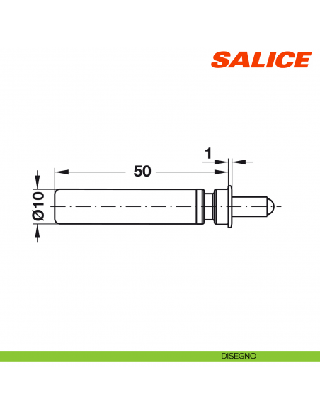 Ammortizzatore per anta Salice Smove D008SNG per il montaggio nel cappello o basamento del mobile lato cerniera - disegno