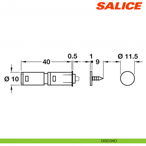 Cricchetto magnetico per anta Salice Push DPMSNB con contropiastra da inchiodare - disegno