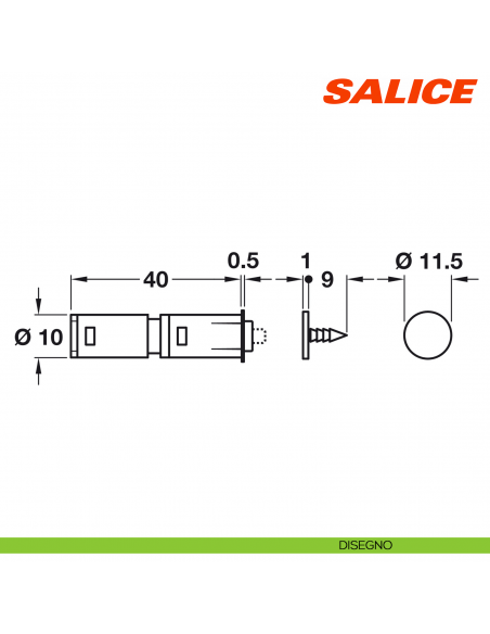 Cricchetto magnetico per anta Salice Push DPMSNB con contropiastra da inchiodare - disegno