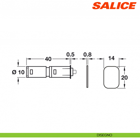 Cricchetto magnetico per anta Salice Push DPMSNB con contropiastra con adesivo - disegno