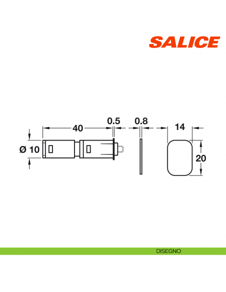 Cricchetto magnetico per anta Salice Push DPMSNB con contropiastra con adesivo - disegno
