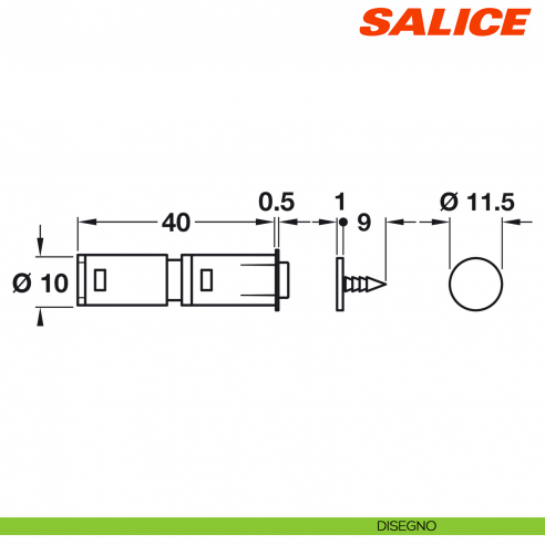 Magnete aggiuntivo per cricchetto magnetico per anta Salice Push DPASNG con contropiastra da inchiodare - disegno