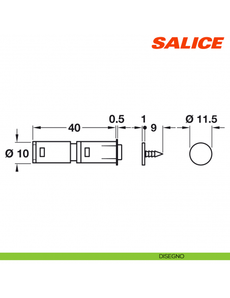 Magnete aggiuntivo per cricchetto magnetico per anta Salice Push DPASNG con contropiastra da inchiodare - disegno