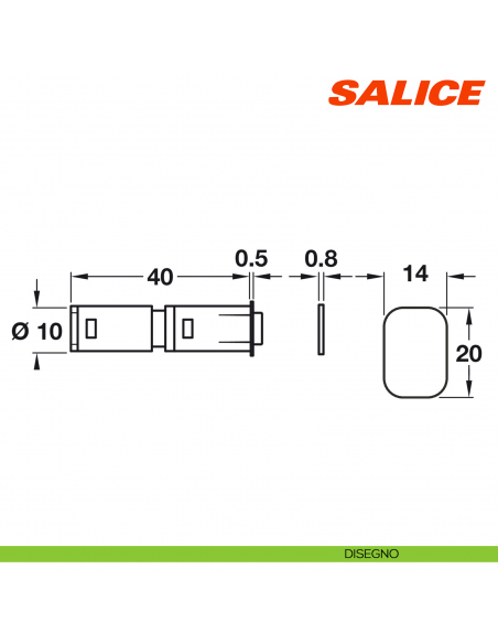 Magnete aggiuntivo per cricchetto magnetico per anta Salice Push DPASNG con contropiastra con adesivo - disegno