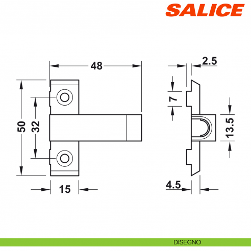 Adattatore a croce Salice Push DP80SNB per cricchetto magnetico a pressione con utensile di posizionamento - disegno