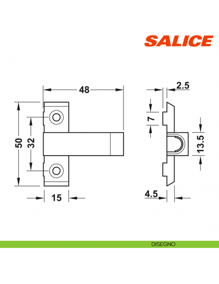 Adattatore a croce Salice Push DP80SNB per cricchetto magnetico a pressione con utensile di posizionamento - disegno