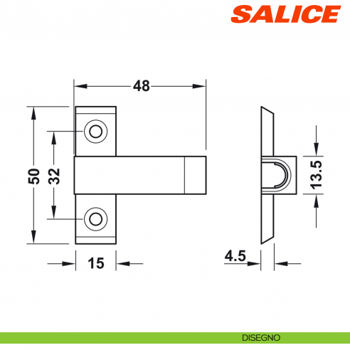 Adattatore a croce Salice Push DP80SNBR per cricchetto magnetico a pressione senza utensile di posizionamento - disegno