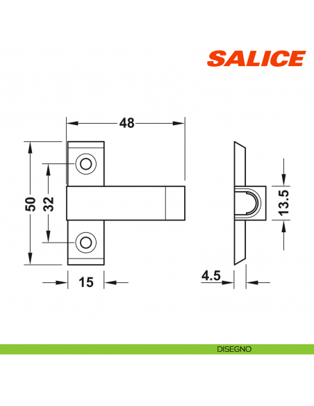 Adattatore a croce Salice Push DP80SNBR per cricchetto magnetico a pressione senza utensile di posizionamento - disegno