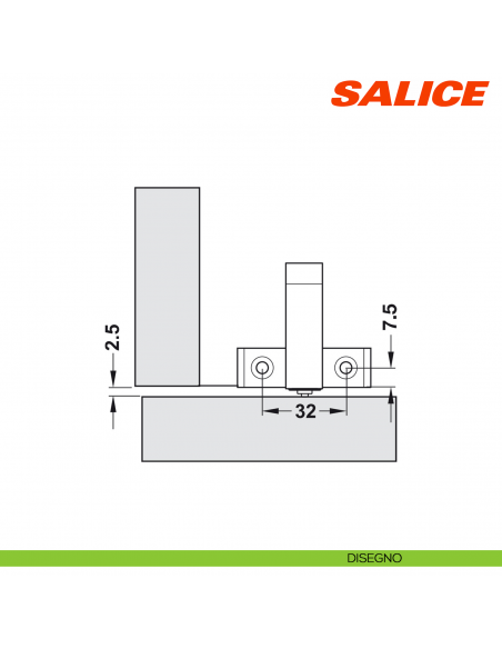 Adattatore a croce Salice Push DP80SNBR per cricchetto magnetico a pressione senza utensile di posizionamento - disegno