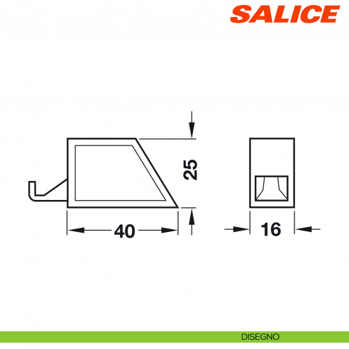 Cricchetto meccanico a pressione per anta Salice Push DP3SNGR senza utensile di posizionamento - disegno