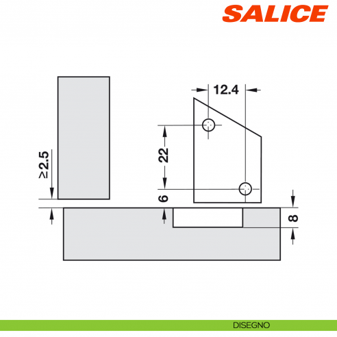 Cricchetto meccanico a pressione per anta Salice Push DP3SNGR senza utensile di posizionamento - disegno