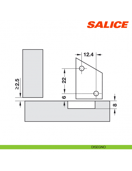 Cricchetto meccanico a pressione per anta Salice Push DP3SNGR senza utensile di posizionamento - disegno