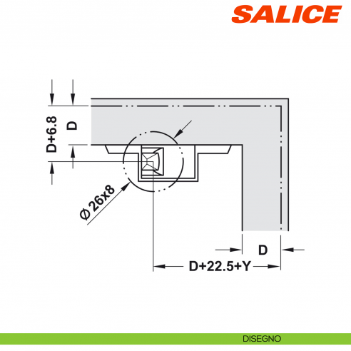 Cricchetto meccanico a pressione singolo con adattatore di regolazione per anta Salice Push DP4SNG - disegno