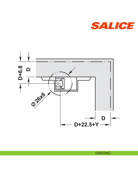 Cricchetto meccanico a pressione singolo con adattatore di regolazione per anta Salice Push DP4SNG - disegno