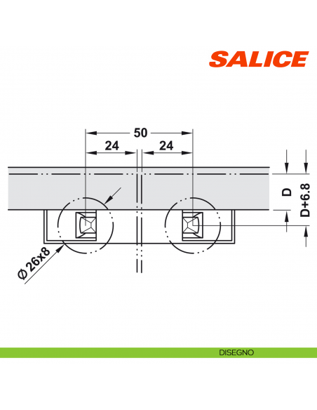 Cricchetto meccanico a pressione doppio con adattatore di regolazione per anta Salice Push DP5SNG - disegno
