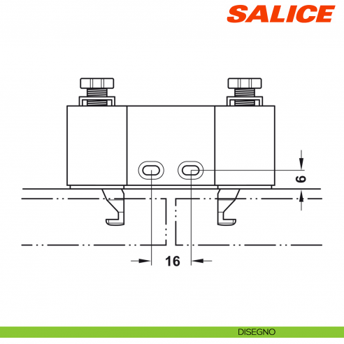 Cricchetto meccanico a pressione doppio con adattatore di regolazione per anta Salice Push DP5SNG - disegno