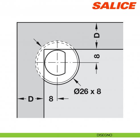 Controcricchetto a pressione per anta in legno in battuta Salice Push DP29SNG - disegno