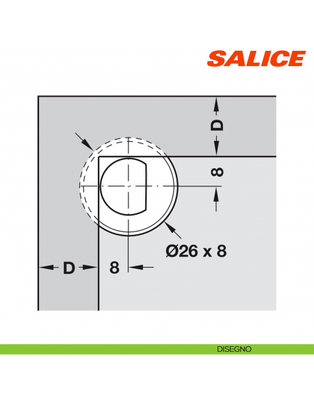 Controcricchetto a pressione per anta in legno in battuta Salice Push DP29SNG - disegno