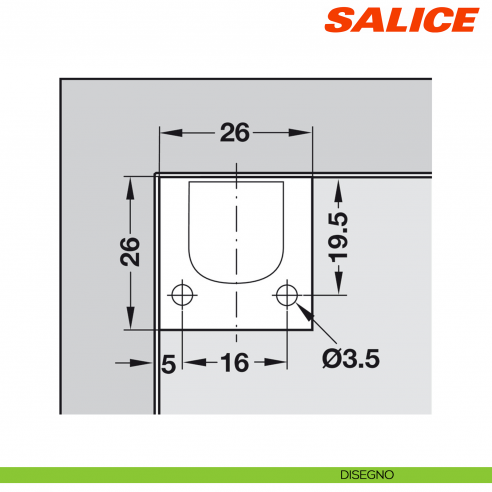 Controcricchetto senza fermo di montaggio da avvitare per anta in legno a filo Salice Push DP29SNGR - disegno