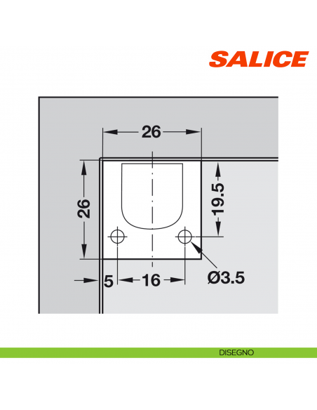 Controcricchetto senza fermo di montaggio da avvitare per anta in legno a filo Salice Push DP29SNGR - disegno