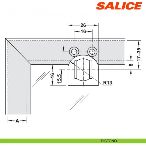 Controcricchetto per anta con profilo in alluminio larghezza da 17 a 35 mm Salice Push DP29SNGB - disegno