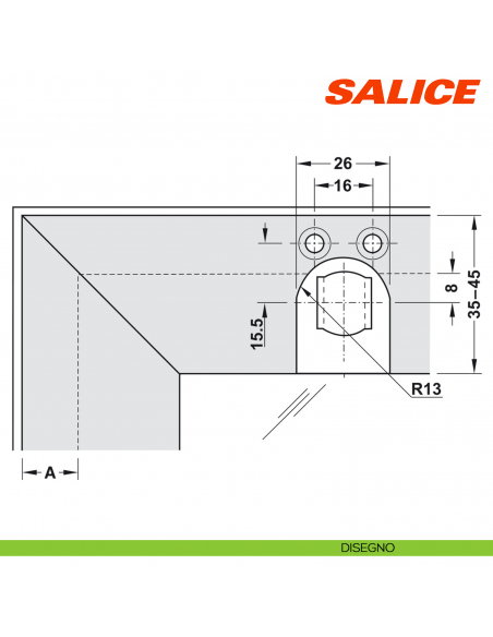 Controcricchetto per anta con profilo in alluminio larghezza da 35 a 45 mm Salice Push DP29SNGA - disegno