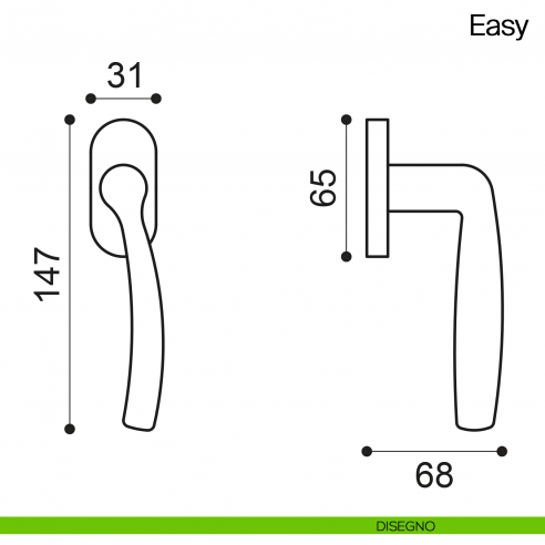 Maniglia martellina DK per finestra Easy Manital disegno