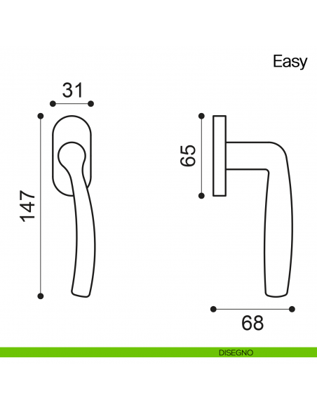 Maniglia martellina DK per finestra Easy Manital disegno