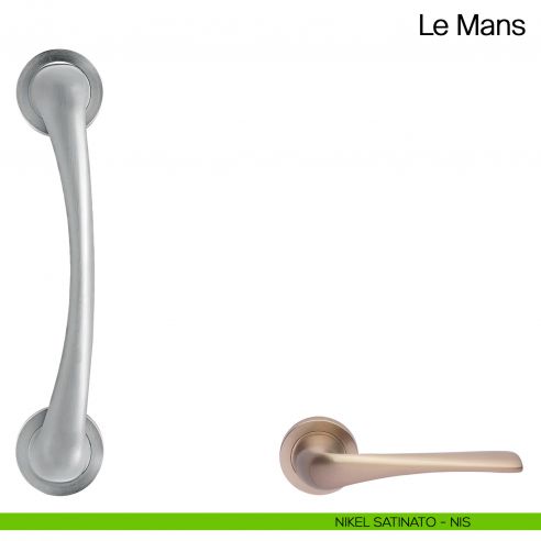 Maniglione per porta Le Mans Manital con rosette nikel satinato