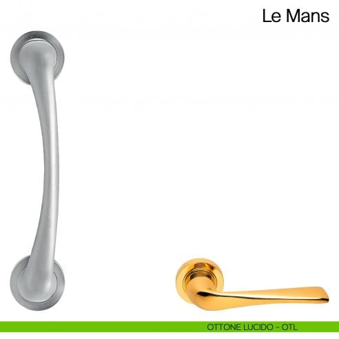 Maniglione per porta Le Mans Manital con rosette ottone lucido