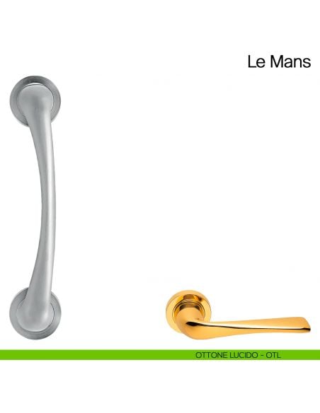Maniglione per porta Le Mans Manital con rosette ottone lucido