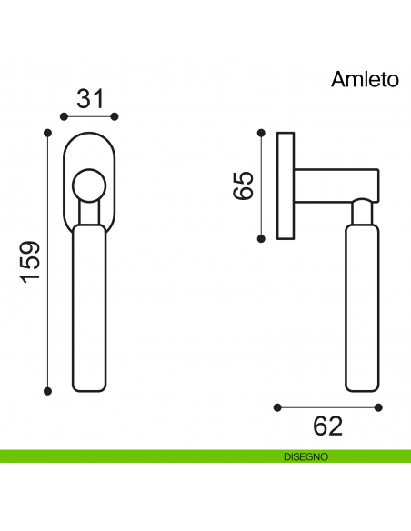 Maniglia martellina DK per finestra Amleto Manital disegno